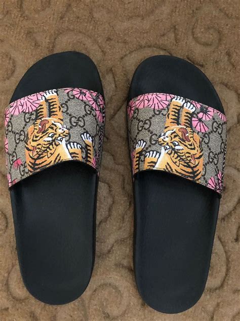 fake tiger gucci slides|gucci tiger slip on goat.